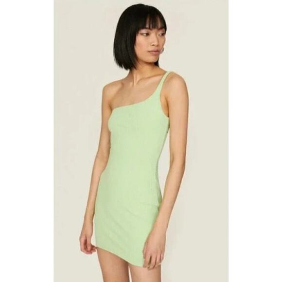 Gauge81 Erla Dress Rib Knit One Shoulder Bodycon Mini Pistachio Green Size Small - Picture 1 of 13